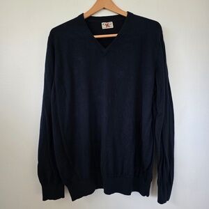 LL Bean Men's Navy Cotton Cashmere V-Neck Sweater